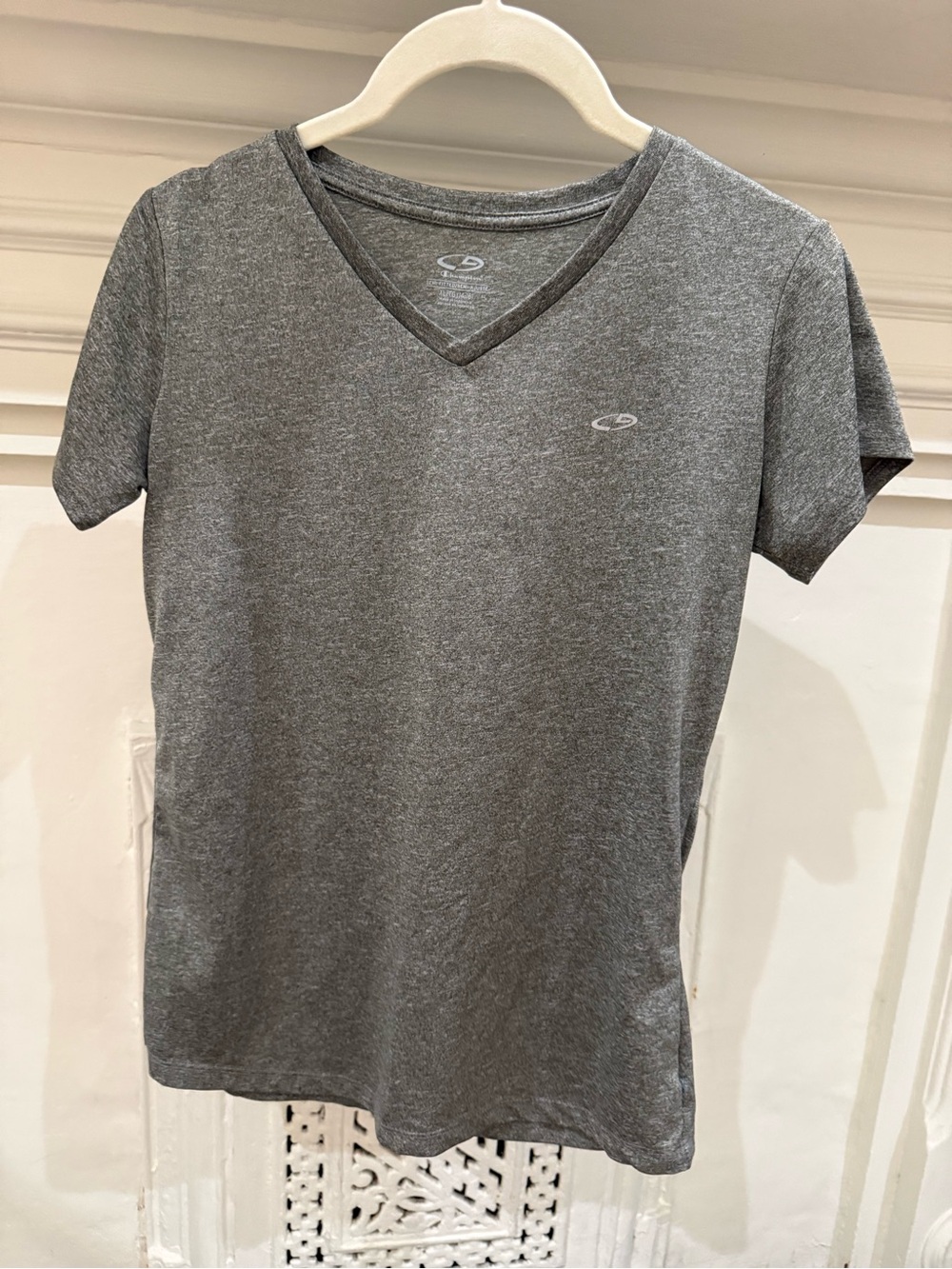 Champion Heather Gray V-Neck Tee with Subtle Logo
